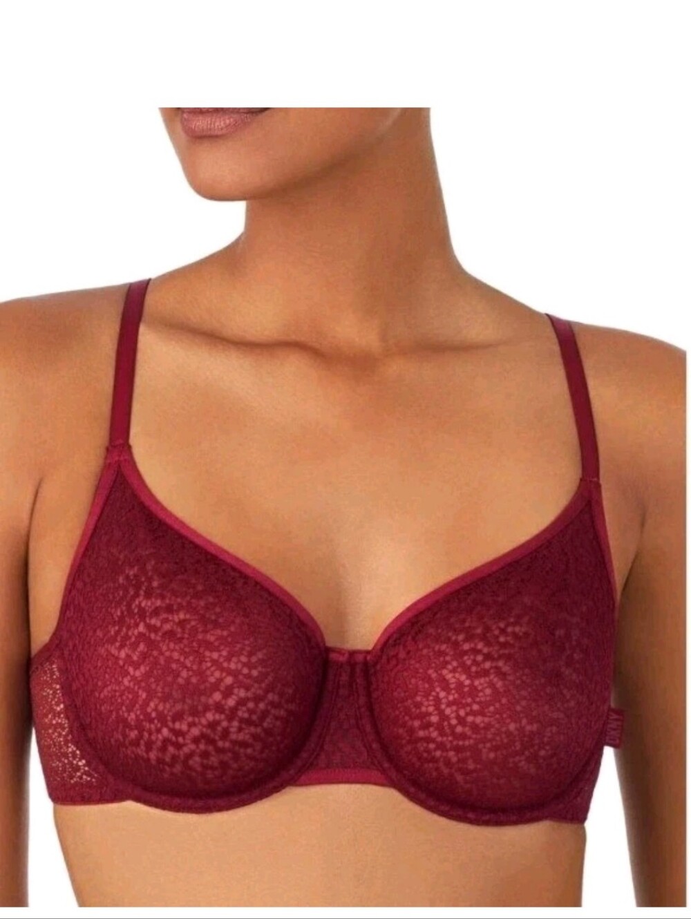 DKNY Modern Lace Unlined Demi Bra Size 32D Maroon Underwire #DK4019